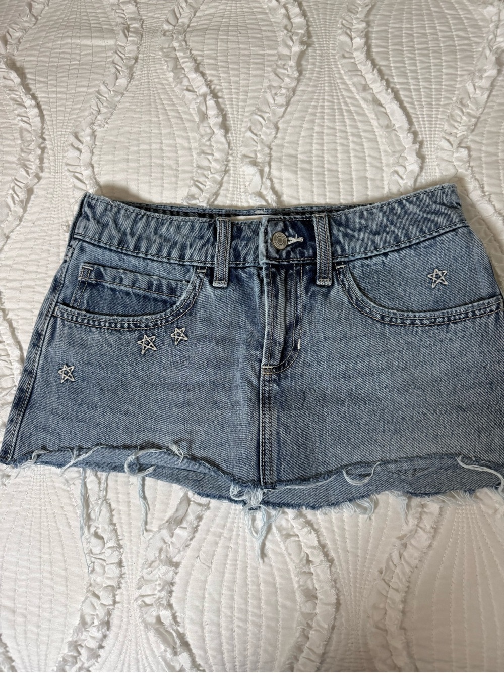 Hollister Light Blue Denim Mini Skirt with Star Embroidery